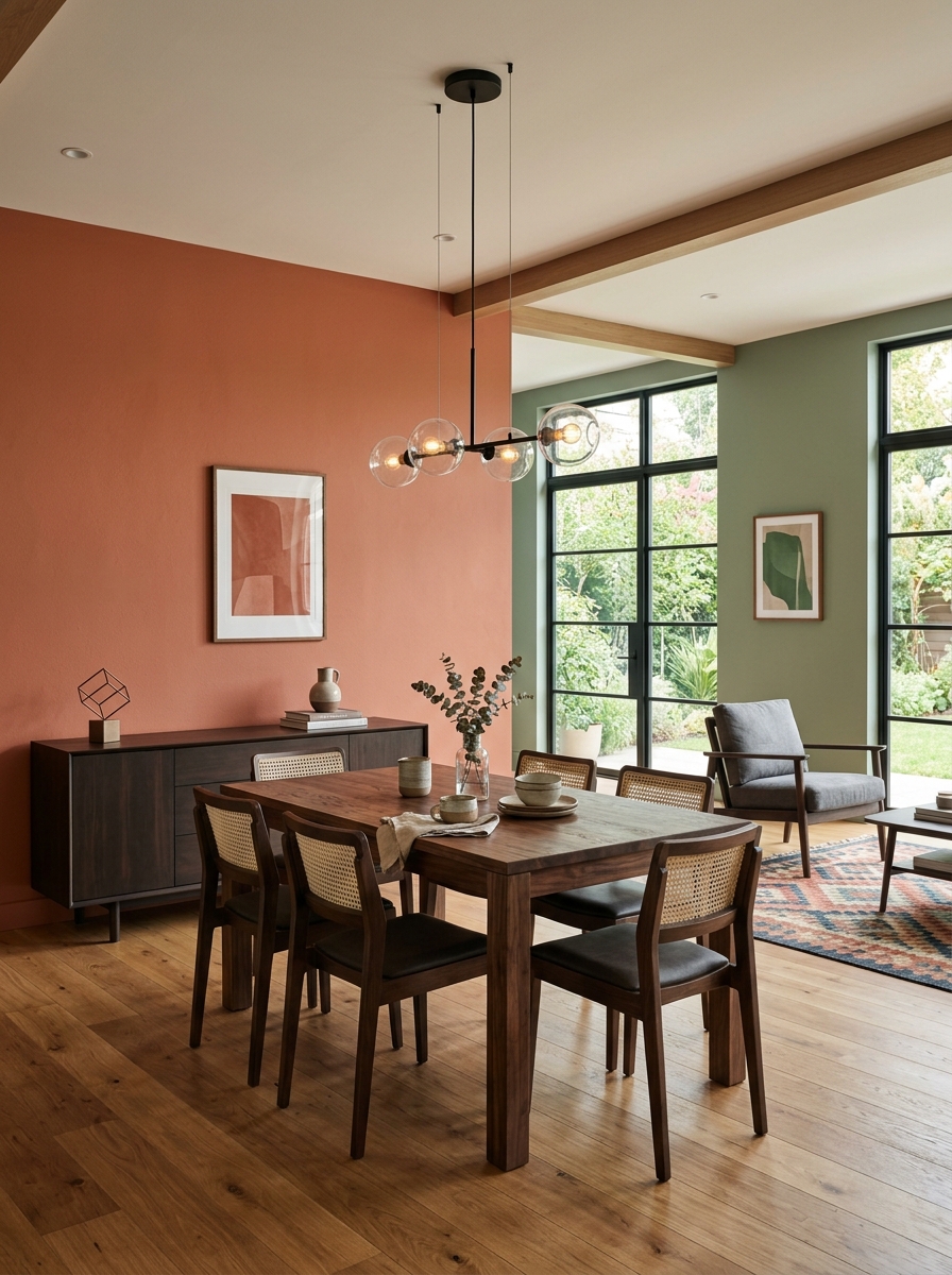 Contemporary Dining in Warm Terracotta and Muted Sage