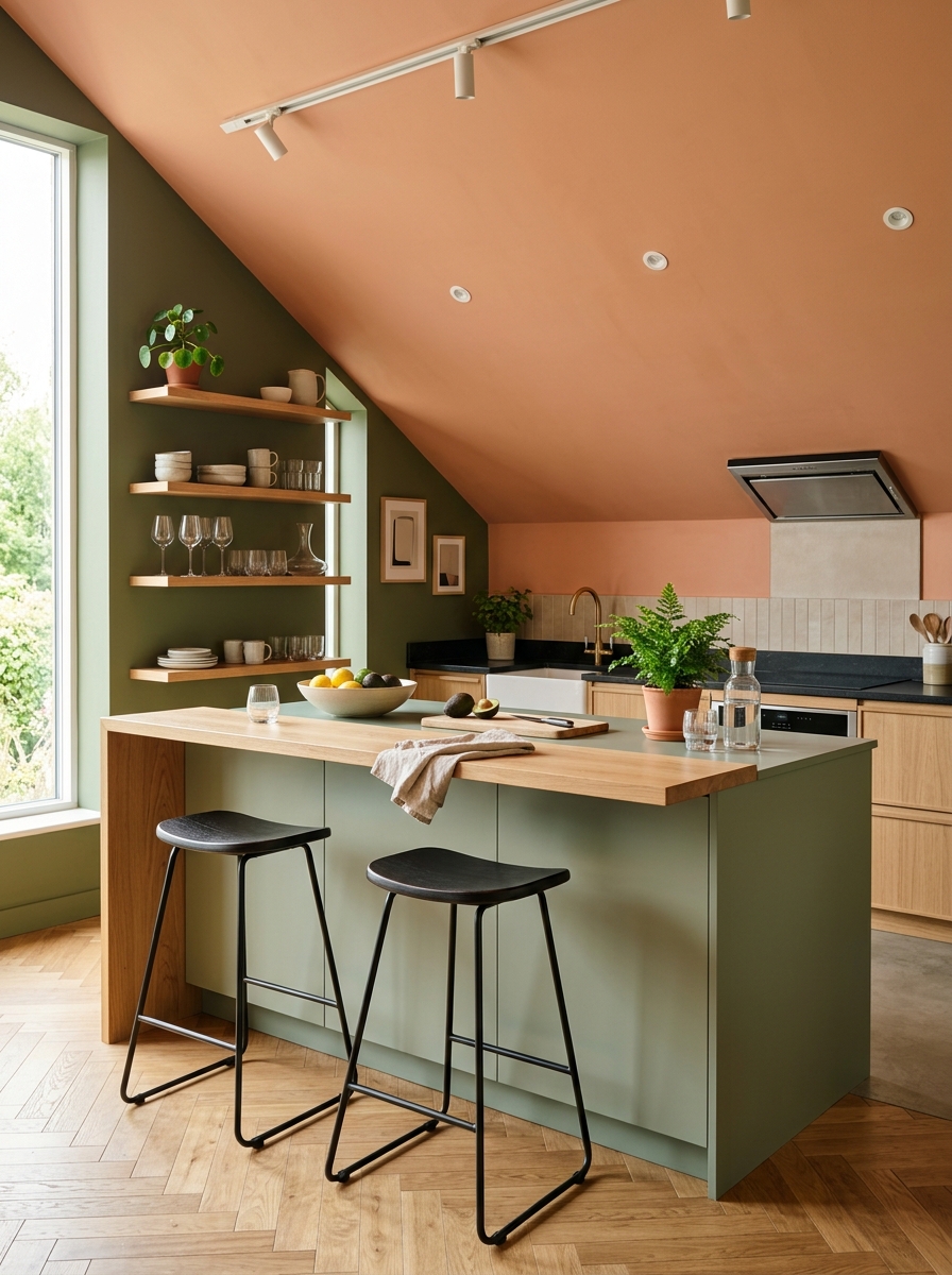 Kitchen & Breakfast Bar in Terracotta and Olive